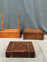 A boxed table croquet set with hoops, balls, pins and mallets; a Victorian brass bound mahogany box;