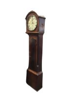 A nineteenth century Scottish mahogany longcase clock, the arched hood and enamelled dial with