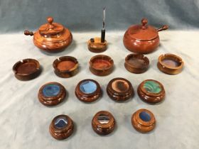 A collection of Brazilian hardwood and agate mounted pieces - two turned covered boxes with