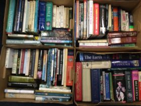 Four boxes of books - modern general reference, medical, nature, dictionaries, history, coffee table