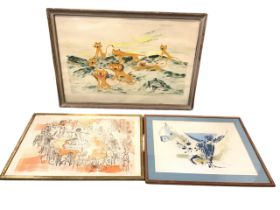 Three European signed artists proofs, 1947 Zieler depicting lions, Bridget Shirll? 1960 abstract,