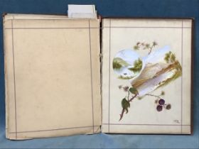 A Victorian embossed clothbound album of watercolours, ink drawings, poems, etc., signed with