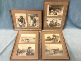 Four old sepia rural, quayside & coastal photographs with figures, framed as pairs. (4)