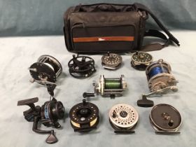 Ten fishing reels - a Penn No 149, a Penn 113 4/0 Senator, Mitchell sea reels, a Shakespeare Alpha