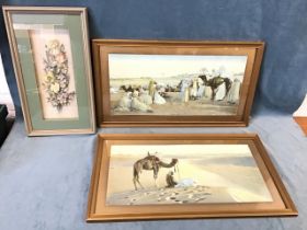 A pair of French dessert scene prints - North African, mounted & in ribbed gilt frames; and a Robert