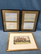 An Edwardian watercolour, country house summer scene with two figures on lawn, unsigned, mounted and