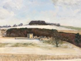 Peter Orde, oil on board, winter landscape view of Hulne Abbey, Alnwick, signed & dated, framed. (