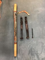 A didgeridoo painted with an Aboriginal design of a lizard and leaves - 53in; a painted