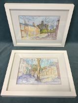 Pen, ink & watercolour, a pair, studies of Castle Street Warkworth, signed with monogram CSM,