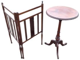 A circular Victorian mahogany occasional table with moulded top on turned column with tripartite