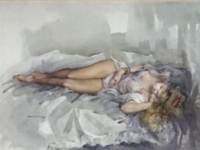 Francis Boxall, lithographic coloured print, reclining lady titled Kerry, signed in print and with