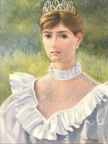 Harold Barklam, oil on board, waist marriage portrait of a young lady, signed & dated, the verso