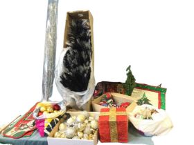 A quantity of Christmas decorations including baubles, trees, lights, quilts, ornaments, etc. (A