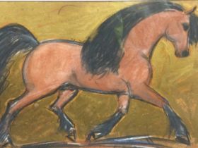 Terry Barron Kirkland, pastel and metallic paint on paper, Highland Bay, equestrian study,