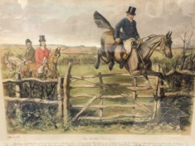 John Leach, Victorian hunting print with rider scaling gate, laid down and titled The Noble Science,