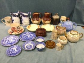 Miscellaneous ceramics including a pair of Doulton Lambeth saltglazed jugs with sprigged decoration,