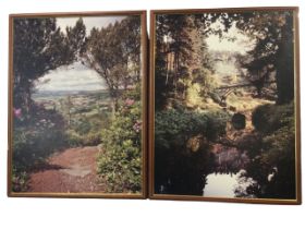 A pair of large photographic landscape prints of Rothbury/Cragside, framed. (32in x 42in ext) (2)