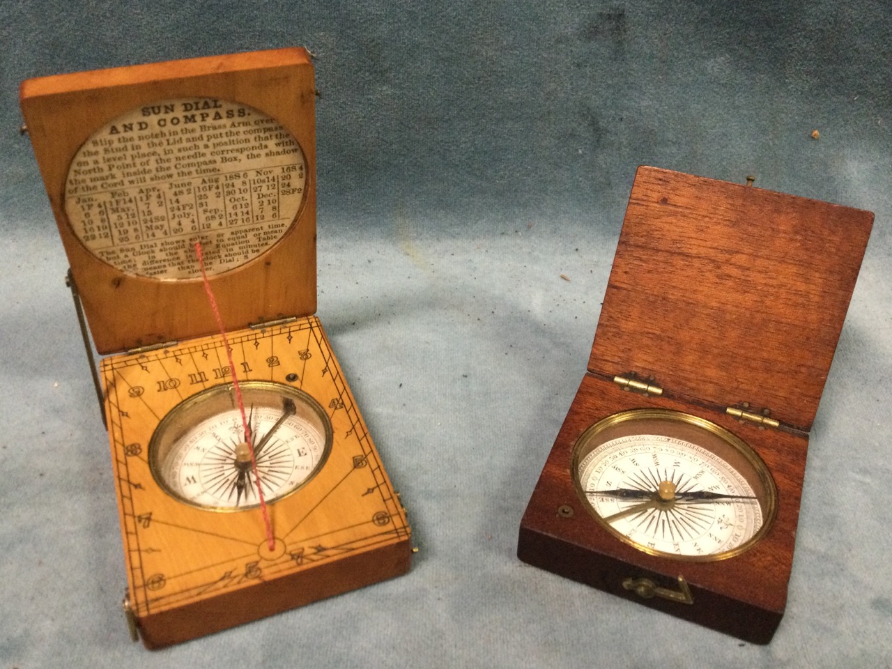 A Victorian boxwood 3in cased Frances Barker pocket compass & sundial, the rectangular instrument