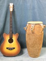 A six string acoustic guitar by the Dollar Guitar Shop of Bangkok - 38.5in; and a