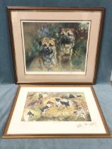 Mick Cawston, a Sally Mitchell framed print of two terriers, signed and numbered in pencil on