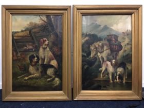 Charles Dudley, a pair, Victorian oil on canvas, two spaniels with game in a landscape & a