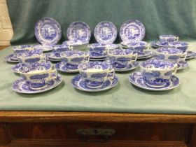 A blue & white Spode teaset decorated in the Victorian Italian pattern - cups, saucers, tea