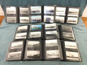 A lifetime collection of ship photographs, mainly black & white, some postcards, contained in nine