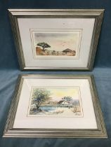 Elise Laidlar, pen and watercolour, a pair, landscapes with buildings - possibly African, signed,