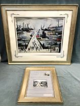 LS Lowry, limited edition gouttelette print, The Canal Bridge, an industrial landscape with