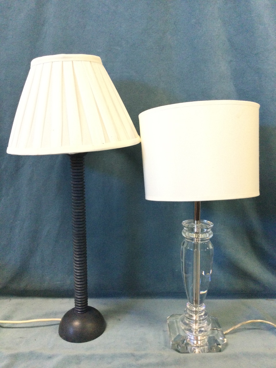 A heavy contemporary glass tablelamp of baluster form on square canted plinth, fitted with shade; - Image 2 of 3