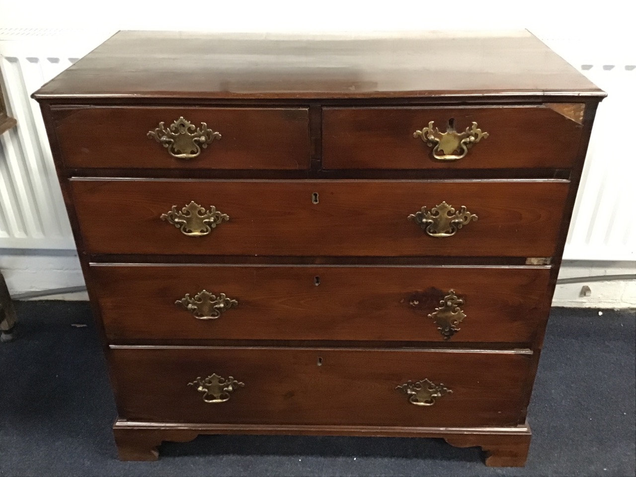 A nineteenth century mahogany chest of drawers, with two short and three long graduated drawers - Image 2 of 3