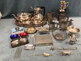 Miscellaneous silver plate and metalware - a Georgian style tea & coffee service and matching oval