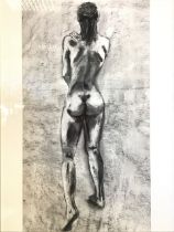 Alistair Hornsby, charcoal study of standing figure, signed in pencil, mounted & framed. (17in x