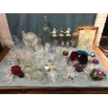 Miscellaneous glass including a Bells bottle, a Murano bowl, decanters, vases, bowls, preserve &
