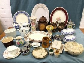 Miscellaneous ceramics including Wedgwood meatplates, Carlton Ware, Victorian copper lustre jugs,