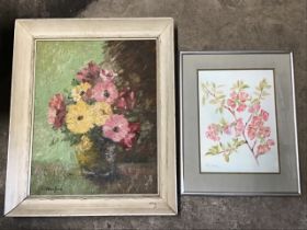 Duncan McQ Burns, oil on canvas, Flower Study, signed, bearing artists label and 1966 exhibition