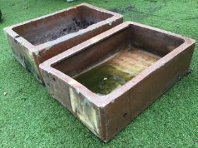 A pair of rectangular Edwardian salt glazed stoneware troughs with rounded basins, by J Jameson &