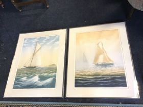 John McRulty, a pair, limited edition coloured etchings with sailing boats at sea, titled Fresh