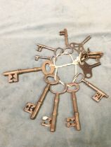 A bunch of antique keys, including one with detachable ferrule cap - reputably from old Newcastle