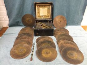 A Victorian Symphonion musical box in an ebonised wood case, with twin combs and twenty-four 9.5in