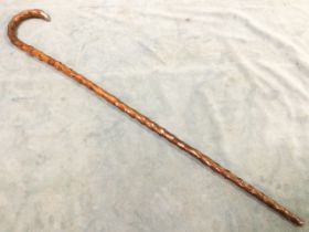 A Victorian “brussel sprout” walking stick with foliate scrolled hallmarked silver mount -