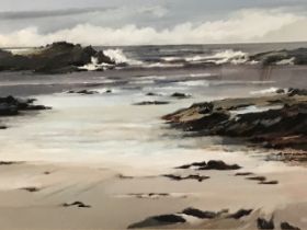 Ethel Walker, gouache on paper, Portnahauen Bay, Islay, depicting waves breaking on rocks off the