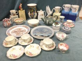 Miscellaneous ceramics - a Wedgwood teapot, Highland Stoneware, a Nao swan, Crown Staffordshire,