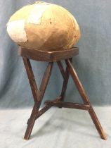 A Victorian country lacemakers pillow, the linen cushion on an oak and pine tray top horse stand. (