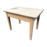 A pine work table, the rectangular top above a plain frieze, raised on square tapering legs. (36.