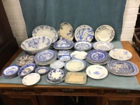 Miscellaneous Victorian and Edwardian blue & white ceramics including a Burleigh covered butter dish