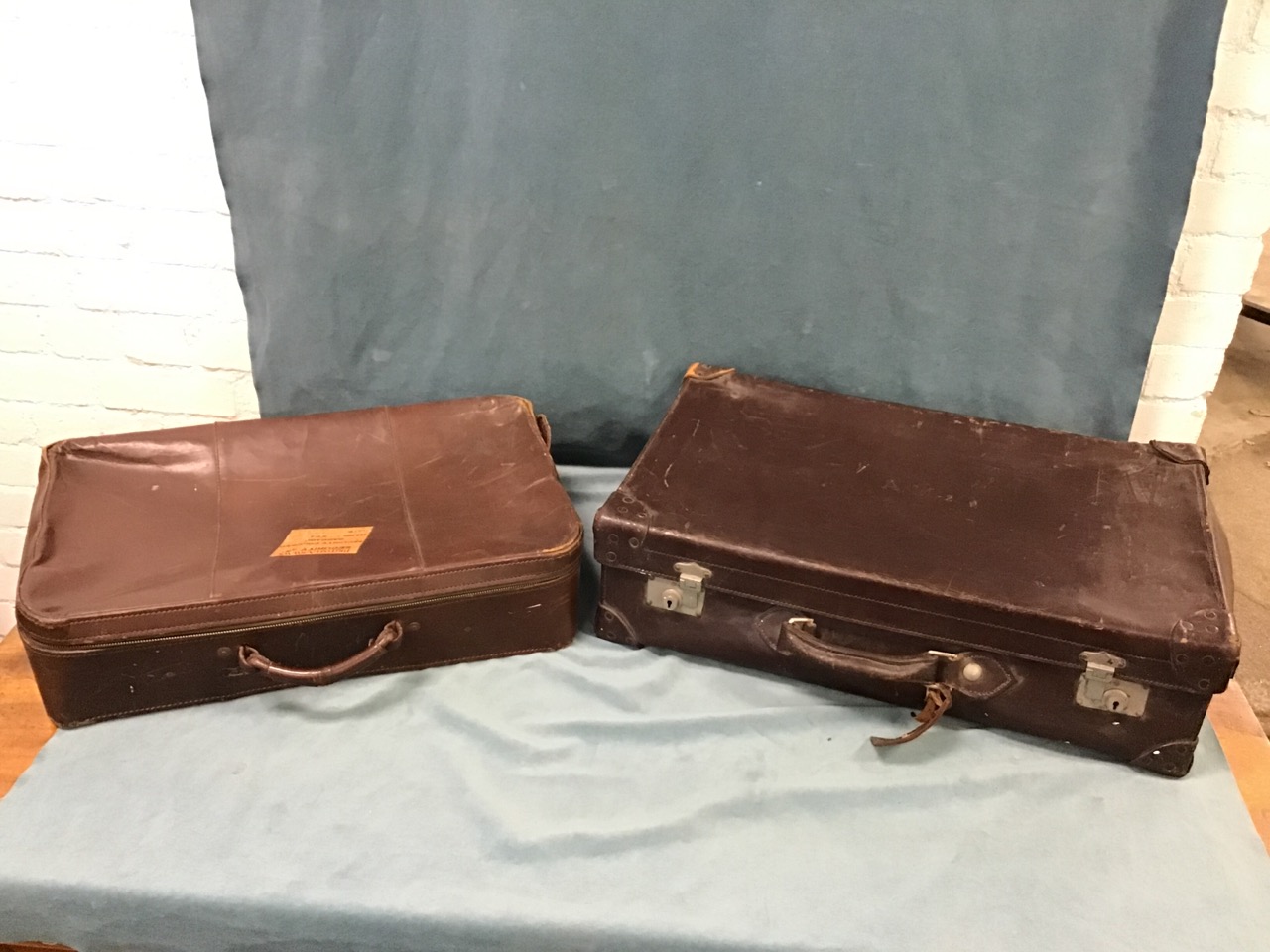 Three miscellaneous C20th leather suitcases. (3) - Image 3 of 3