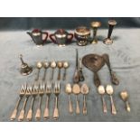 Miscellaneous silver and silver plate - a hallmarked Birmingham hand mirror, a shoehorn, button hook