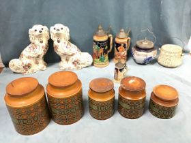 Miscellaneous ceramics - a set of five Hornsea storage jars, two biscuit barrels & covers with swing