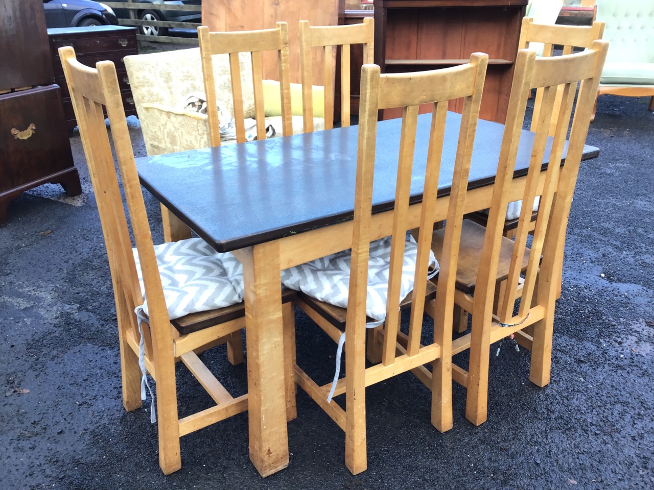 An ash dining table, the stained rectangular top raised on flared square legs - 53.25in x 28.5in x - Image 2 of 3